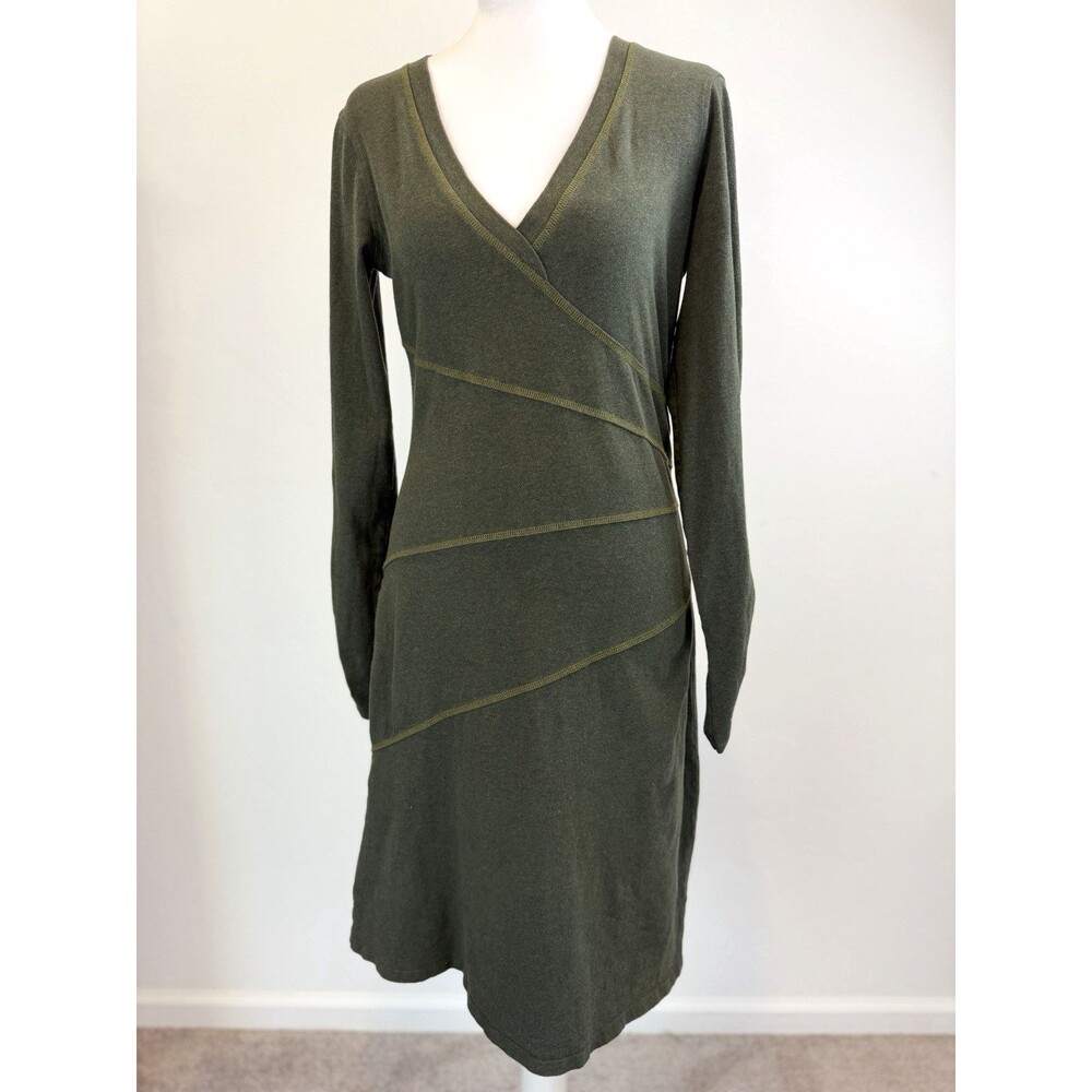 Athleta Faux Wrap Organic Cotton Dress Small Olive Green